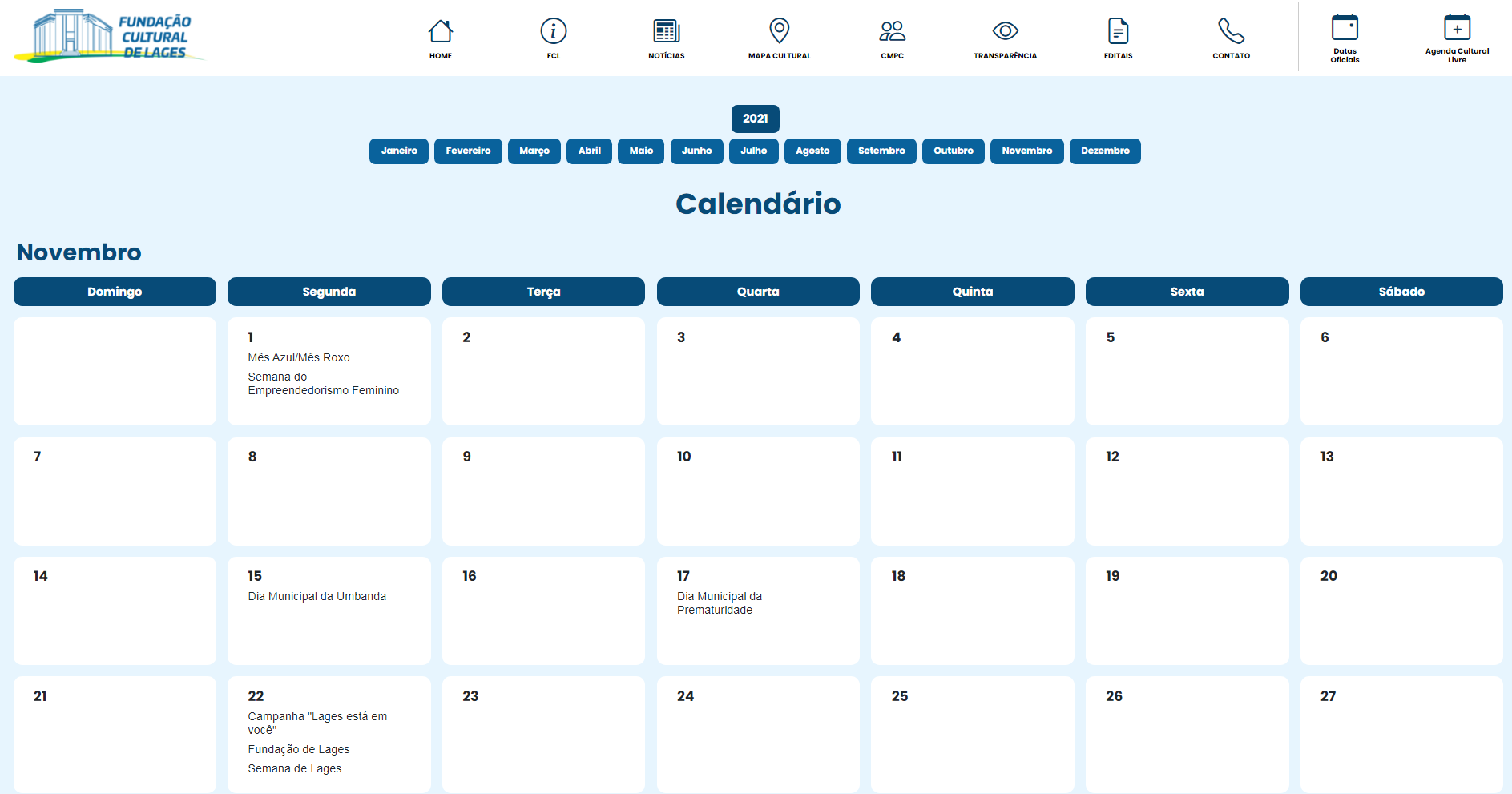 Fundação Cultural disponibiliza calendário de datas oficiais de Lages