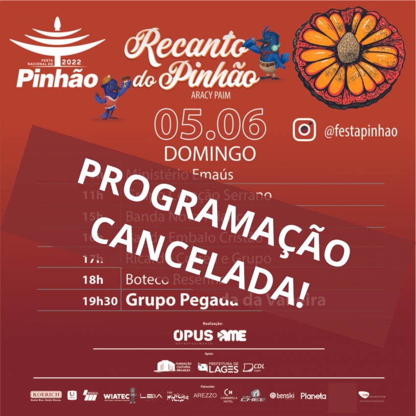 Atrações do Recanto do Pinhão Aracy Paim deste domingo (5) são suspensas devido à chuva
