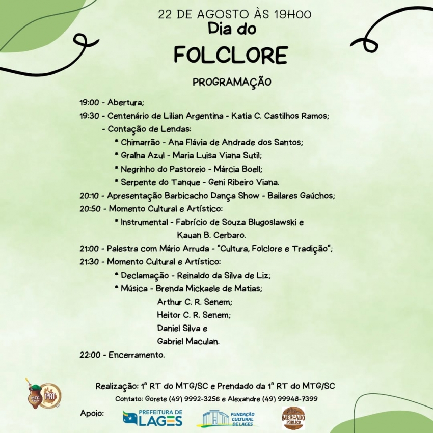 Dia do Folclore será comemorado no Mercado Público de Lages