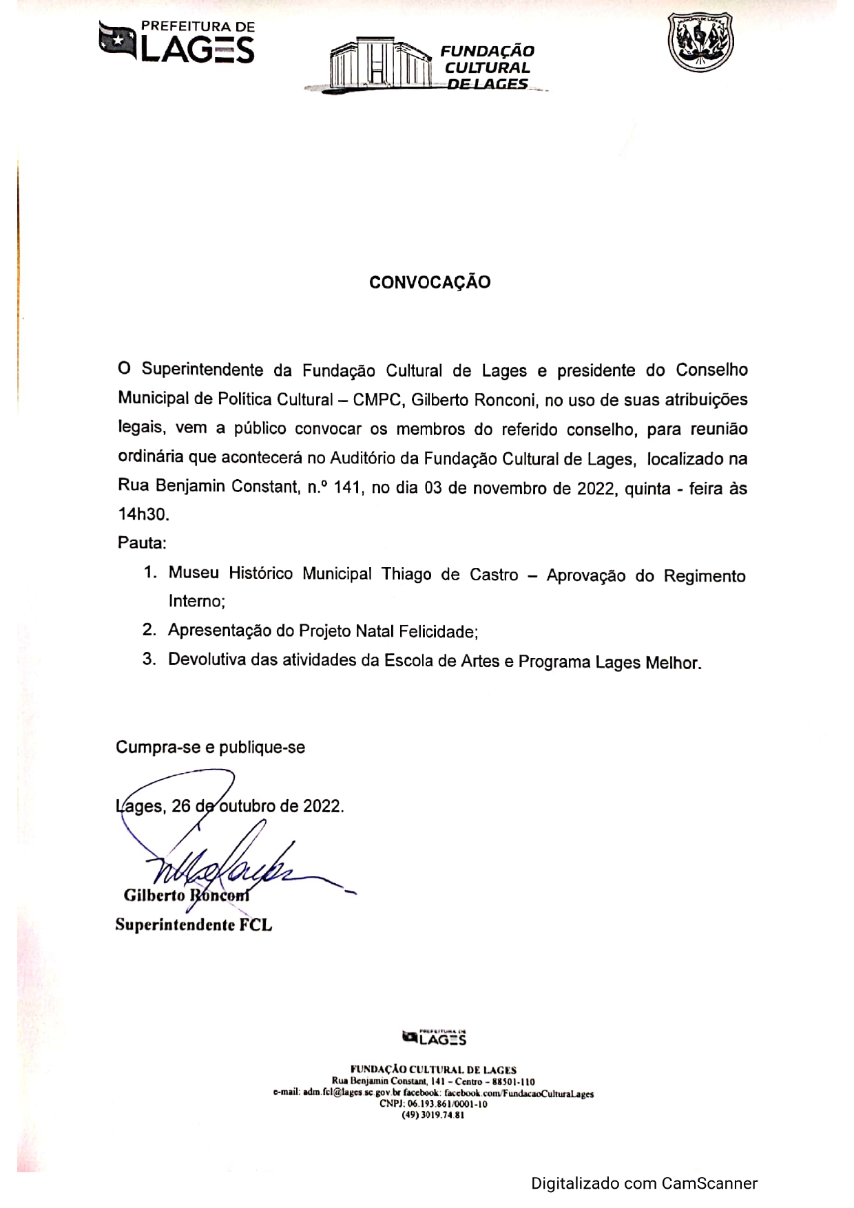 Convocação reunião CPMC