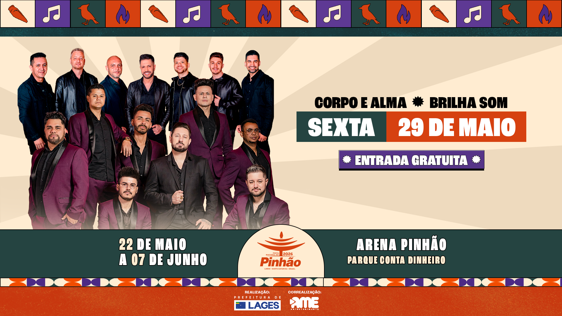 36ª Festa Nacional do Pinhão: Primeiro fim de semana da Arena Pinhão terá Corpo e Alma, Brilha Som, Lauana Prado, Alexandre Pires e DJ Alok